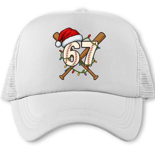 67 Baseball Xmas Lights Santa Hat Holiday Trucker Cap - Sportilla