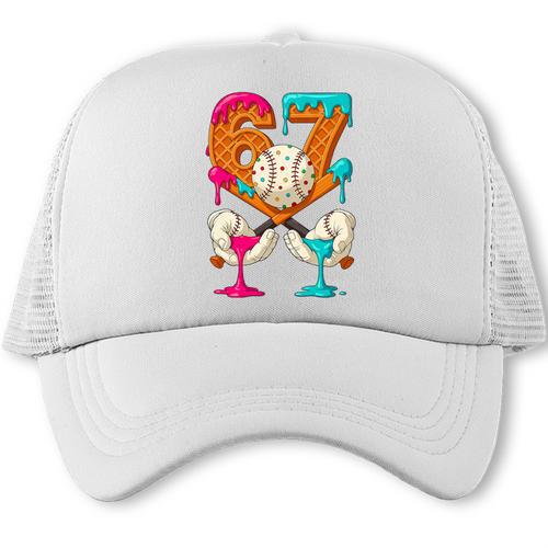 67 Ice Cream Drip Baseball Number 67 Player 67th Birthday Premium Tri-Blend Trucker Cap - Sportilla