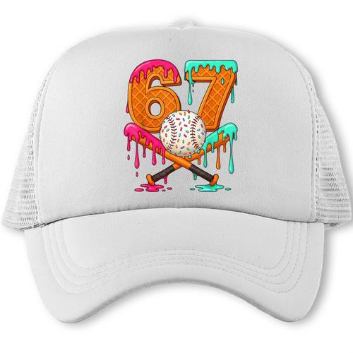 67 Ice Cream Drip Baseball Number 67 Player 67th Birthday Trucker Cap - Sportilla