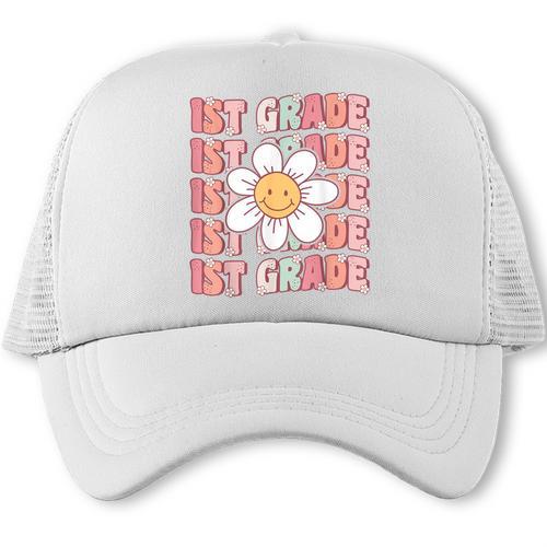 70s Groovy 1st Grade Back To School First Day Of First Grade Trucker Cap - Savourry