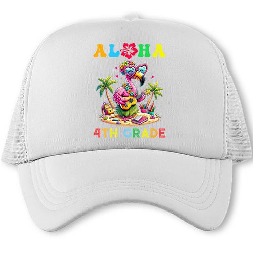 Aloha Fourth Grade Flamingo Hawaii Back To School Kids Girl Premium Tri-Blend Trucker Cap - Savourry