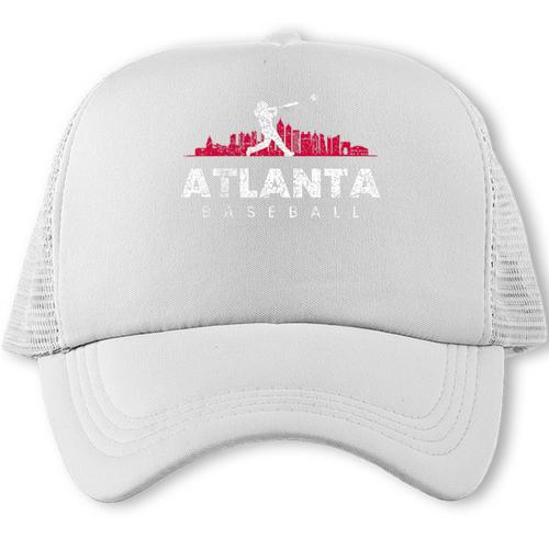 Atlanta Baseball Vintage Player Minimalist Skyline Retro Trucker Cap - Sportilla