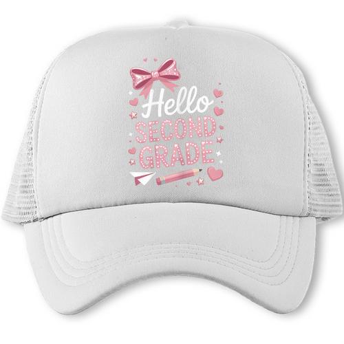 Back To School Cute Pink Coquette Girls Hello Second Grade Trucker Cap - Savourry