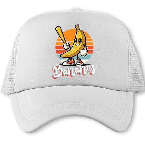 Bananas Baseball Sunset Retro Fruit Sports Boys Kids Men Premium Tri-Blend Trucker Cap - Sportilla