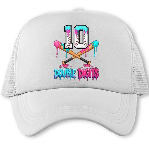 Baseball 10 Year Old Ice Cream Drip 10th Bday Double Digits Trucker Cap - Sportilla