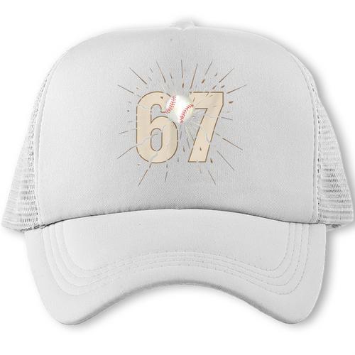 Baseball 67 Six Seven Meme Number Trucker Cap - Sportilla