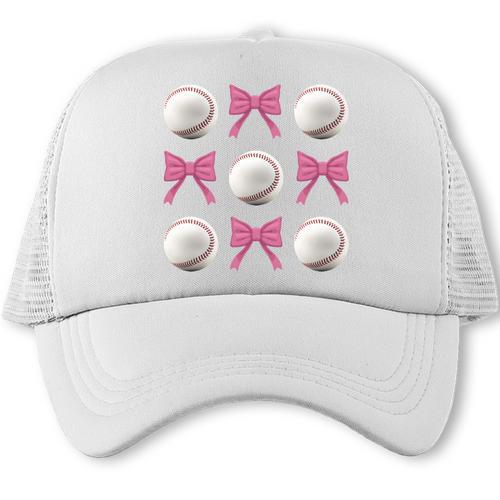 Baseball Boys Girls Baseball Mom Tee Pink Bow Baseball Trucker Cap - Sportilla