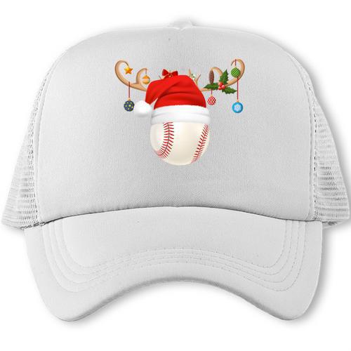 Baseball Christmas Reindeer Santa Hat Sports Player Xmas Trucker Cap - Sportilla