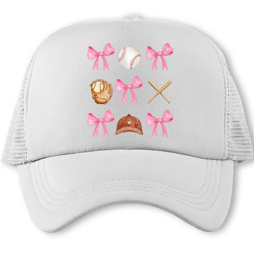 Baseball Coquette Bow Baseball Mama Baseball Mom Premium Trucker Cap - Sportilla