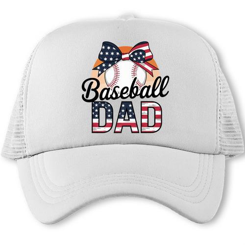 Baseball Dad American Flag Bow Sports Premium Trucker Cap - Sportilla