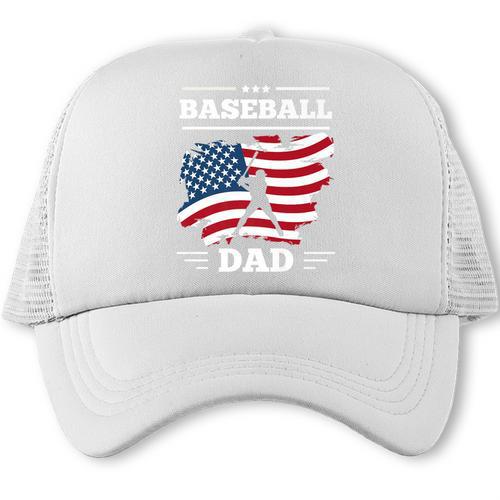 Baseball DAD American Flag Patriotic Father's Day Premium Trucker Cap - Sportilla