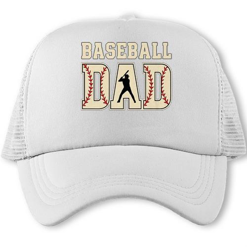 Baseball Dad Distressed Bold Stitch Graphic Sports Father Premium Trucker Cap - Sportilla