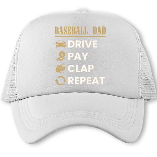 Baseball Dad Drive Pay Clap Repeat Father's Day Premium Trucker Cap - Sportilla