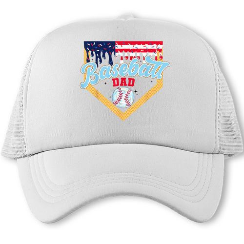 Baseball Dad Ice Cream Drip Father American Flag 4th Of July Trucker Cap - Sportilla