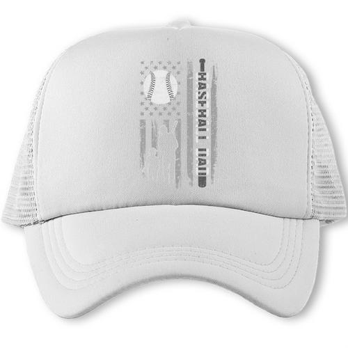 Baseball Dad Silhouette Bat Flag Stars Premium Trucker Cap - Sportilla