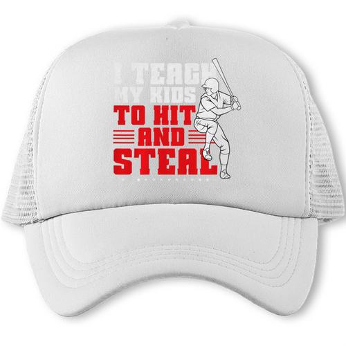 Baseball Dad Teach Kids Hit And Steal Softball Game Premium Tri-Blend Trucker Cap - Sportilla