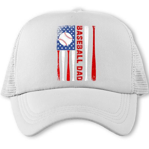 Baseball Dad USA American Flag Father's Day 4th Of July Premium Trucker Cap - Sportilla