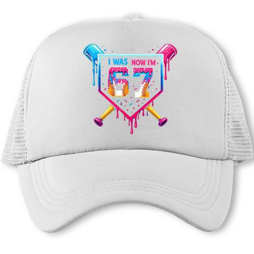 Baseball Drip I Was 6 Now I'm 7 67 Meme 7th Birthday Trucker Cap - Sportilla