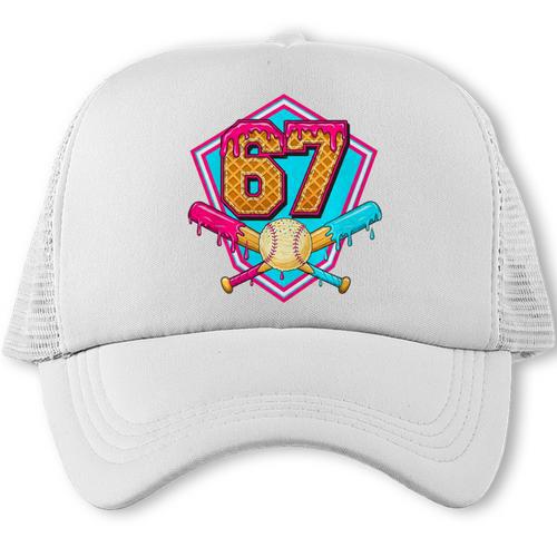 Baseball Drip Jersey Number 67 For Players & 67th Birthday Premium Tri-Blend Trucker Cap - Sportilla