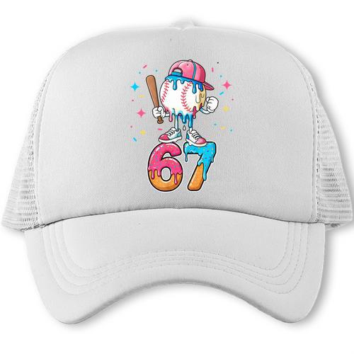 Baseball Drip Number 67 Six Seven Meme Ice Cream Dripping Trucker Cap - Sportilla