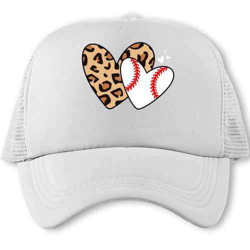 Baseball Heart Leopard Heart Sport Baseball Mom Trucker Cap - Sportilla