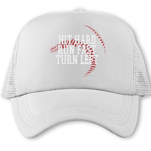 Baseball Hit Hard Run Fast Turn Left Men Boys Kid Teen Youth Premium Tri-Blend Trucker Cap - Sportilla