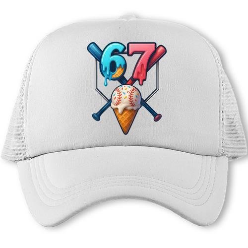 Baseball Ice Cream Drip 67 Six Seven Gen Alpha Slang Meme Trucker Cap - Sportilla