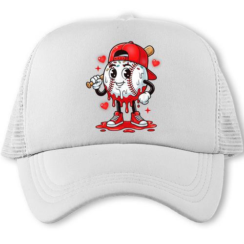 Baseball Ice Cream Valentine Dripping Game Day Men Boys Kids Trucker Cap - Sportilla