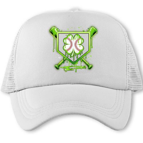 Baseball Icecream St Patrick's Day Lucky Charm Shamrock Drip Trucker Cap - Sportilla