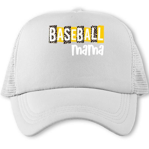 Baseball Mama Yellow Leopard Print Baseball Mom Gear Sports Trucker Cap - Sportilla
