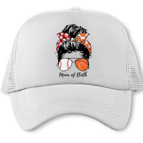 Baseball Mom Basketball Mom Of Both Messy Bun Mother's Day Trucker Cap - Sportilla