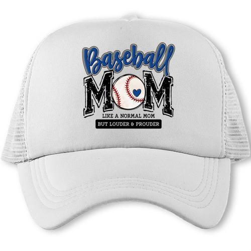 Baseball Mom Blue Varsity Baseball Mama Cute Mother's Day Trucker Cap - Sportilla