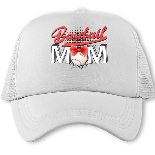 Baseball Mom Coquette Pink Bow Baseball Mama Premium Trucker Cap - Sportilla