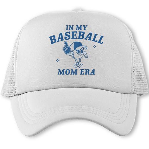 In My Baseball Mom Era Retro Game Day Mama Groovy Season Raglan Baseball Tee Trucker Cap - Sportilla