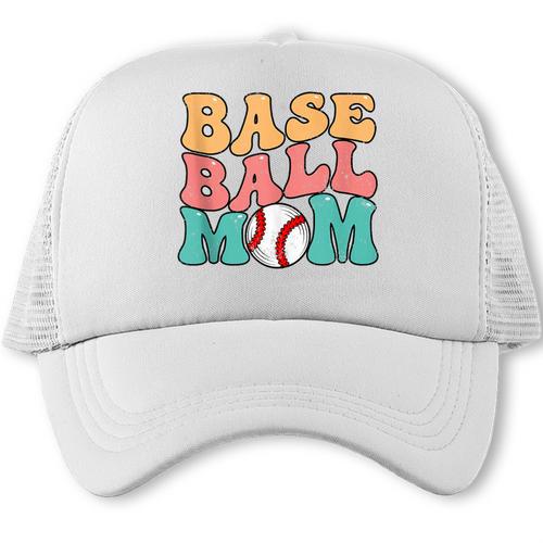 Baseball Mom Groovy Baseball Mom Trucker Cap - Sportilla