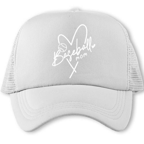 Baseball Mom Heart Game Day Mother's Day Player Trucker Cap - Sportilla