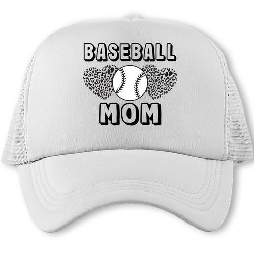 Baseball Mom Leopard Heart Game Day Trucker Cap - Sportilla