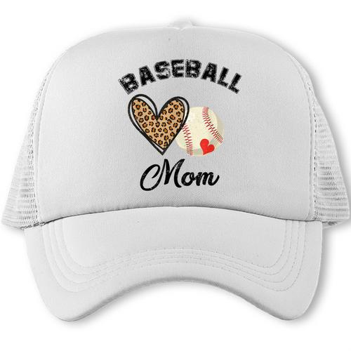 Baseball Mom Leopard Heart Baseball Player Kids Trucker Cap - Sportilla