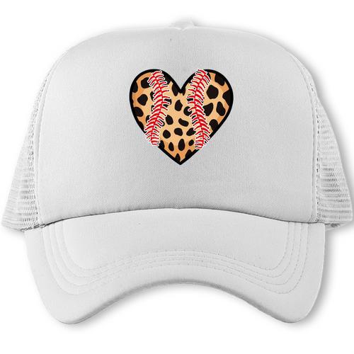 Baseball Mom Leopard Heart Valentine Day Mother Day Trucker Cap - Sportilla