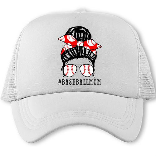 Baseball Mom Leopard Messy Bun Game Day Trucker Cap - Sportilla