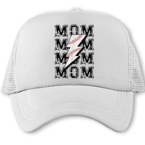 Baseball MOM Lightning Bolt Tshirt Retro Trucker Cap - Sportilla