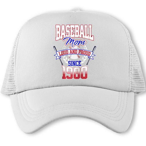 Baseball Mom Loud & Proud Since 1980 Raglan Baseball Tee Trucker Cap - Sportilla