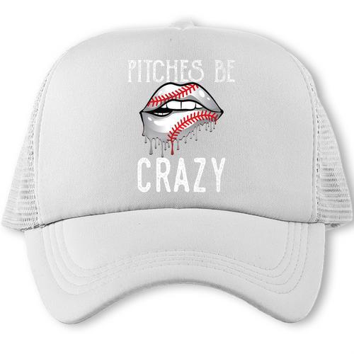Baseball Mom Pitches Be Crazy Lips Premium Trucker Cap - Sportilla
