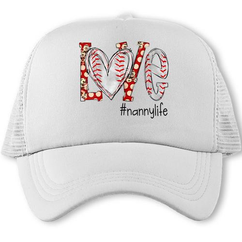 Baseball Mom Shirt Heart Love Baseball Nannylife Trucker Cap - Sportilla