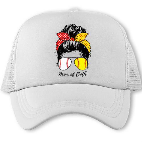 Baseball Mom Softball Mom Of Both Messy Bun Mother's Day Trucker Cap - Sportilla