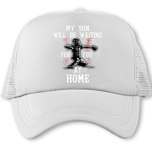 Baseball Mom My Son Will Be Waiting For You At Home Premium Tri-Blend Trucker Cap - Sportilla