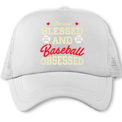 Baseball Mom Stressed Blessed And Baseball Obsessed Premium Trucker Cap - Sportilla