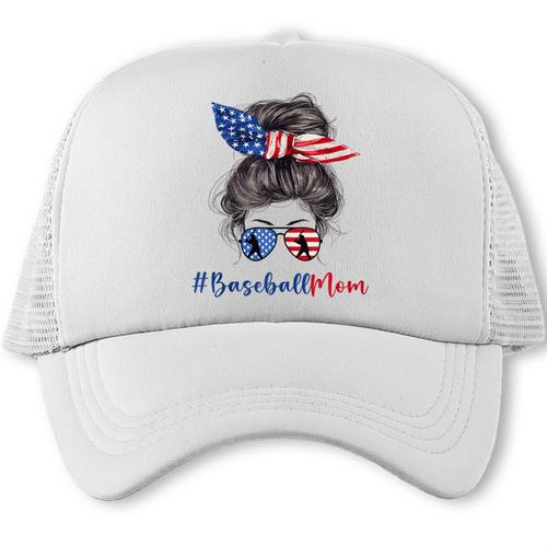 Baseball Mom USA American Flag 4th Of July Trucker Cap - Sportilla