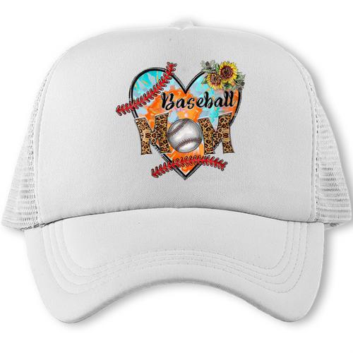 Baseball Mom Valentine Leopard Heart Softball Mother's Day Trucker Cap - Sportilla