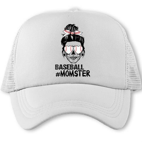 Baseball Momster Messy Bun Skull Mom For Women Halloween Trucker Cap - Sportilla